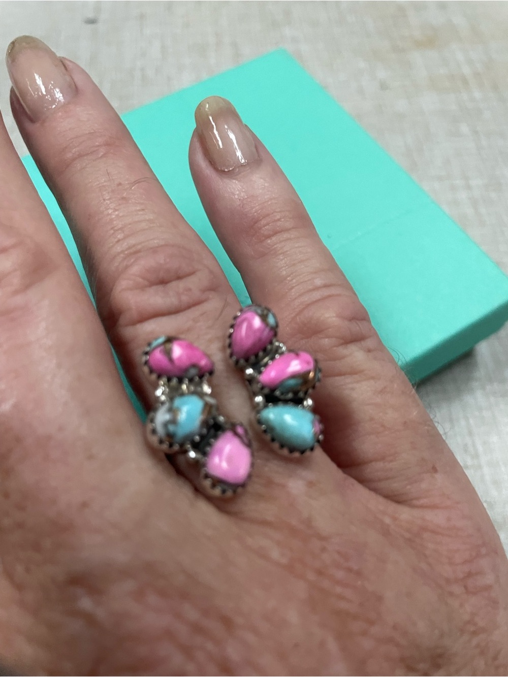 Beautiful Southwestern Navajo Style Cotton Candy Sterling Silver Ring Adjustable